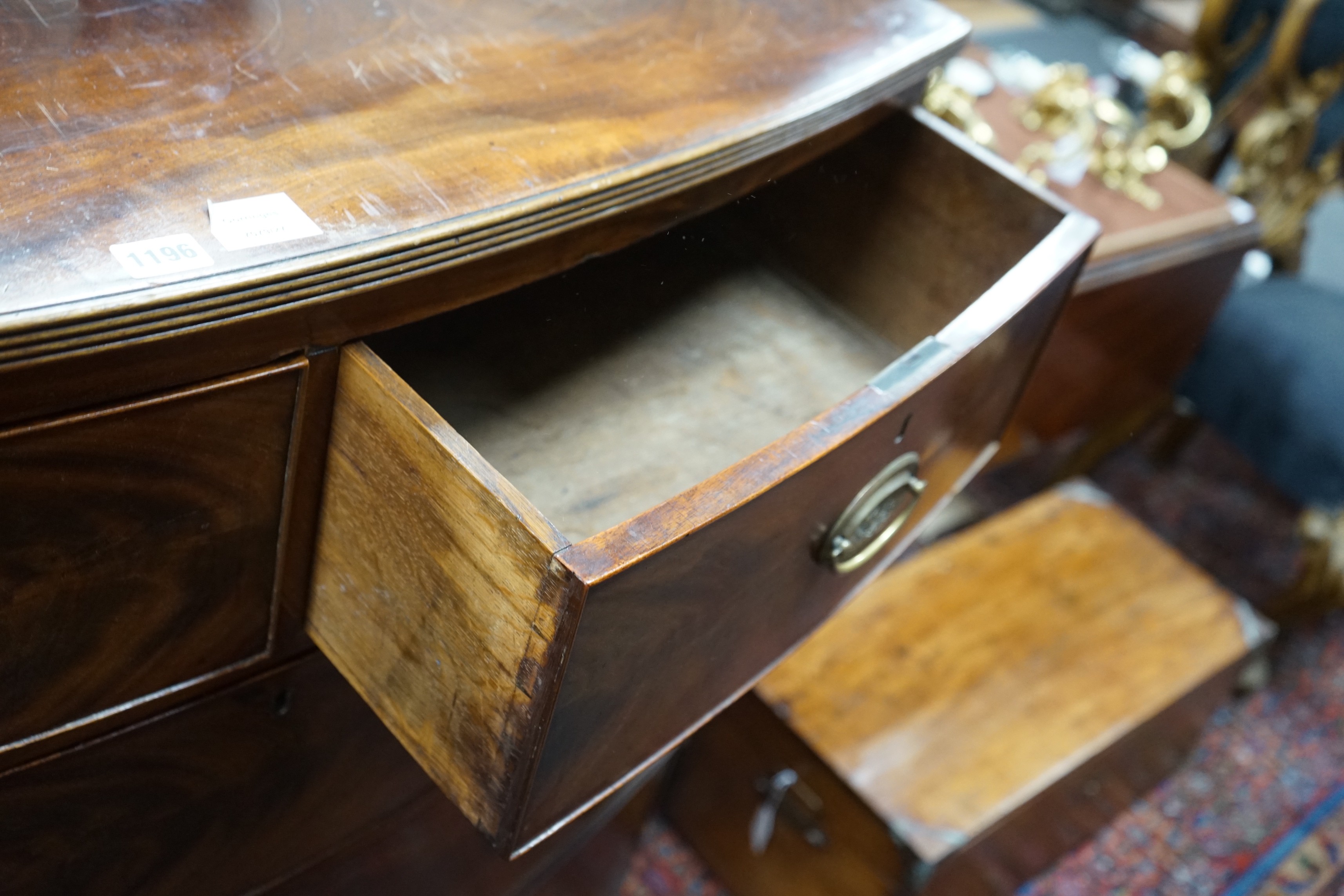 A Regency mahogany five drawer bowfront chest, width 106cm, depth 54cm, height 120cm